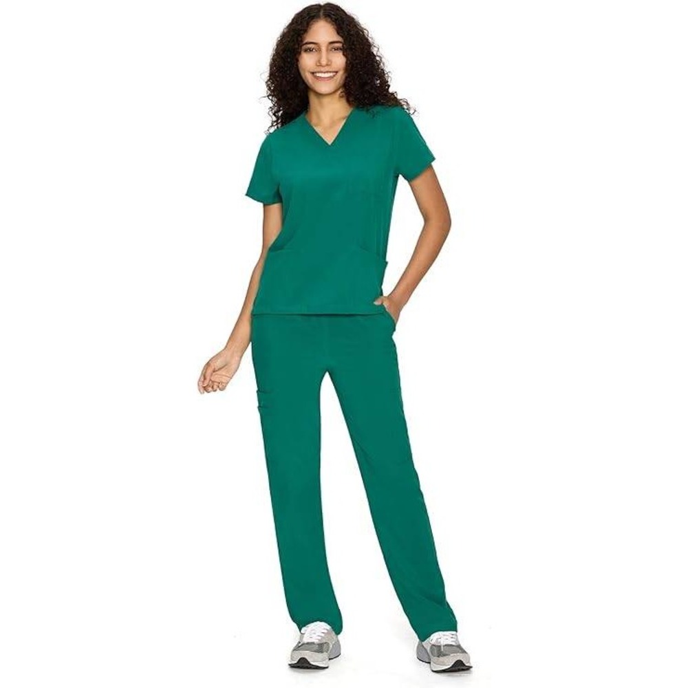 COZYFIT Womens Hunter‎ Green Medical Scrub Set V-Neck Top and Cargo Pants Size L